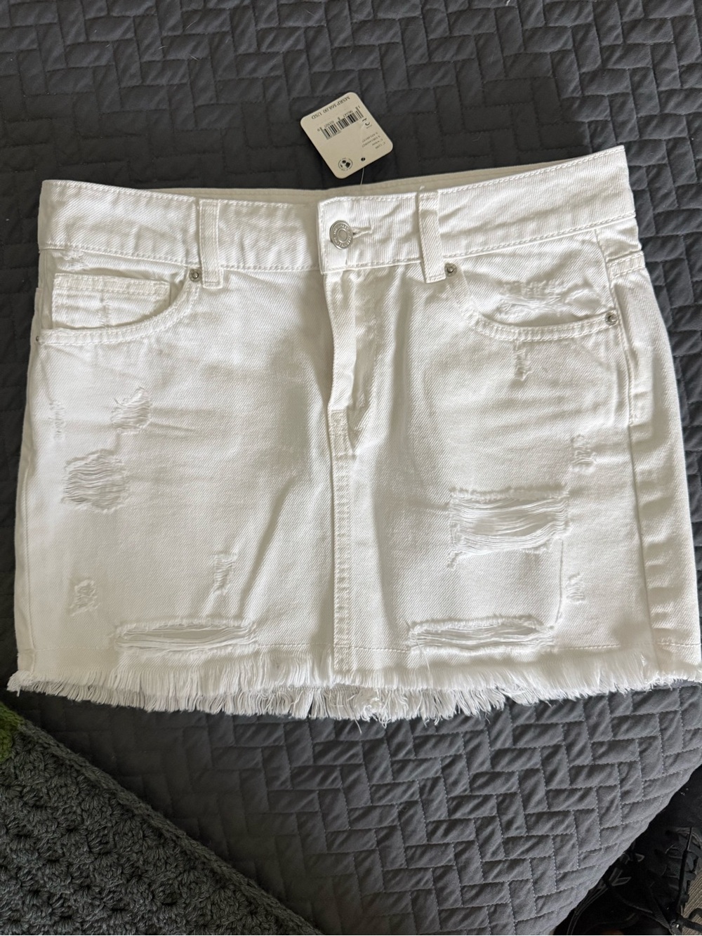 We The Free White Distressed Denim Mini Skirt